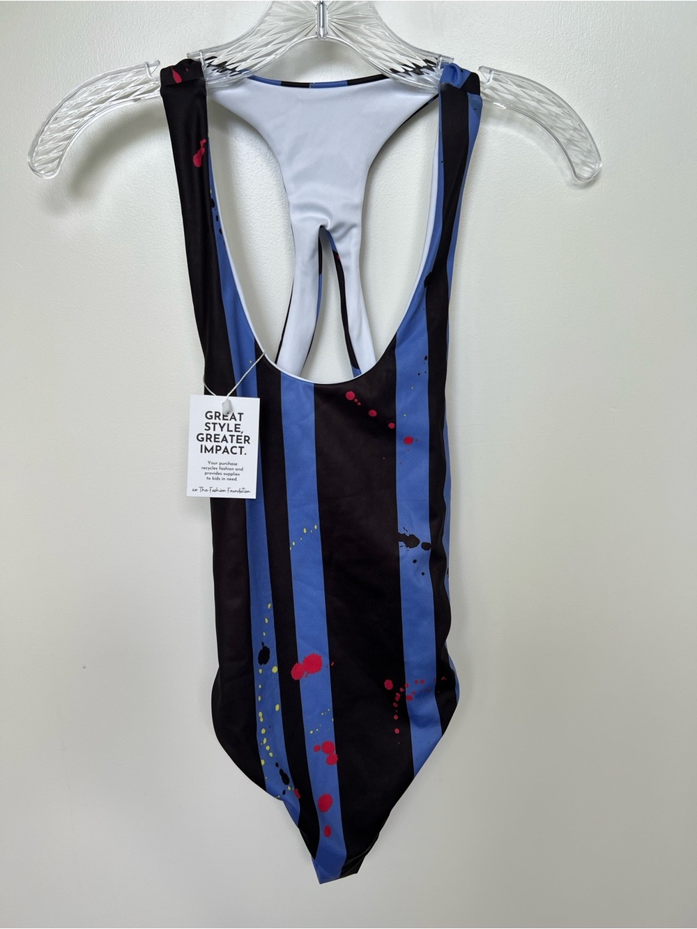 One-Piece women’s Swimsuit - Black & Blue Stripe with Red Accent